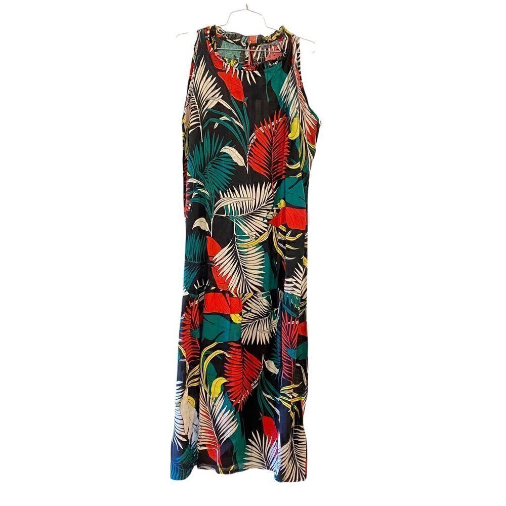 NEW Piazza Del Tempio Fit Flare Maxi Dress Black Floral Linen Sleeveless Medium